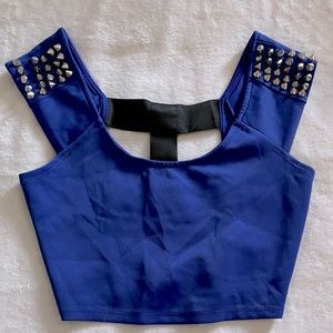 Blue spiked shirt w/ cut outs - size s